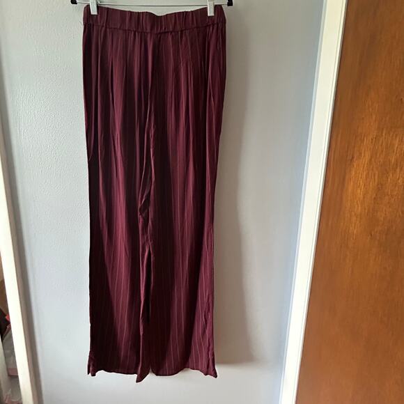 Rewash Wide Leg Pants Burgundy Grey Pinstripe Stretch Waist Women's Sz M - Picture 4 of 14